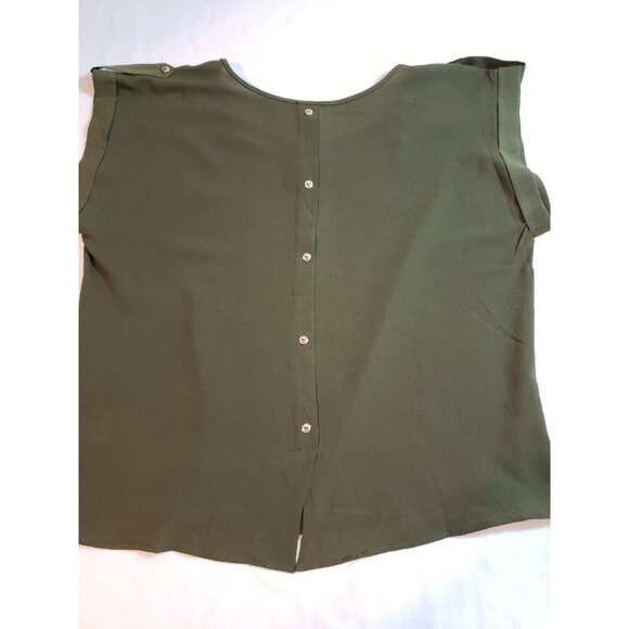Sky Plus Womens Olive Button-Back 2X Blouse With Pocket & Shoulder Detail - Picture 14 of 14